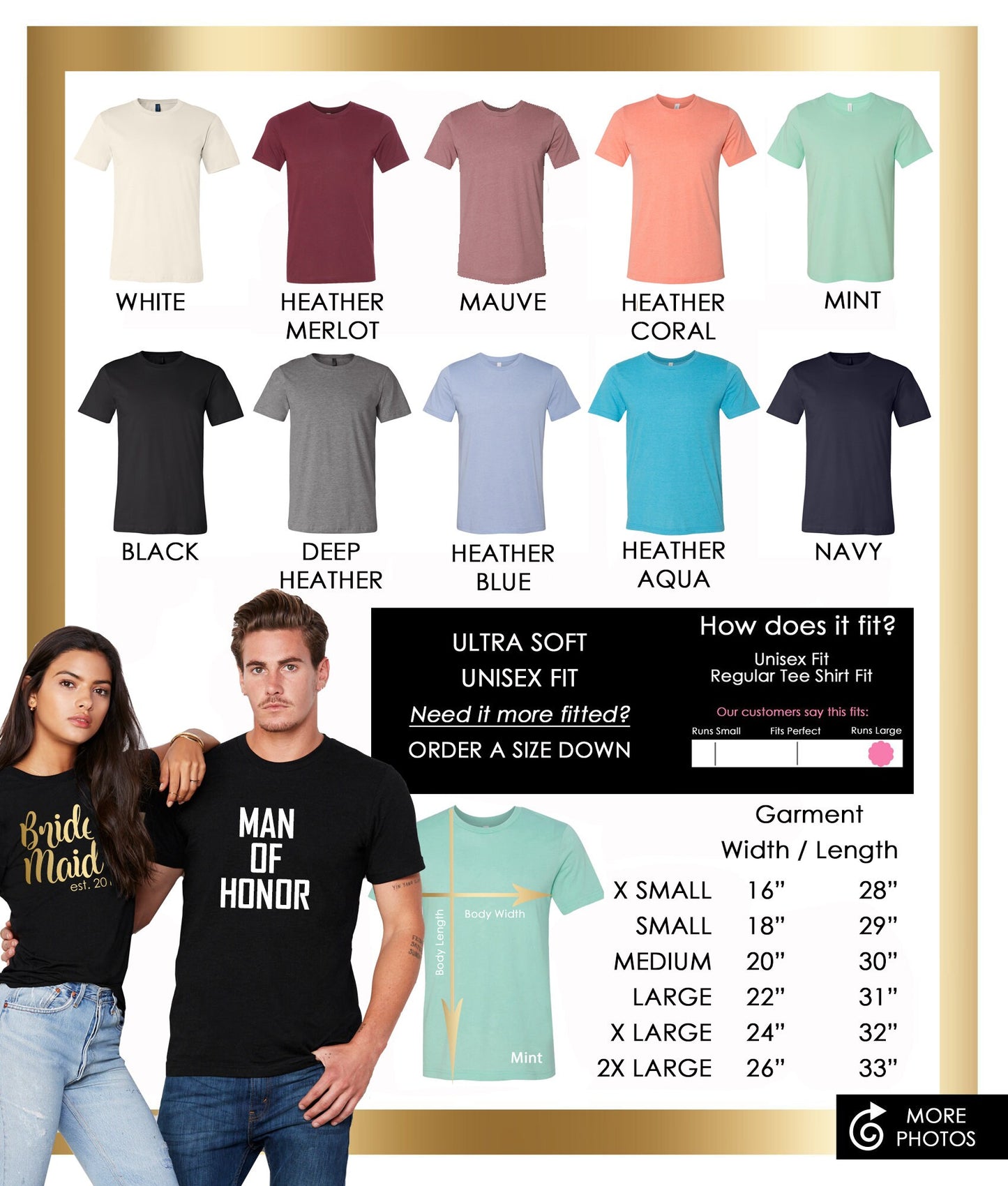 bachelorette party shirts, bridesmaid shirts, bridesmaid tshirts, bridal party, wedding party, maid of honor, bride, bridesmaid gift, gold