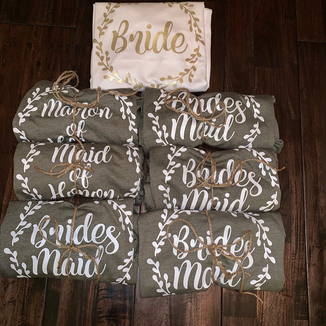 bridesmaid shirts, bridesmaid shirt set of, bachelorette party shirts, bridal party, wedding party, maid of honor, bride, bridesmaid gift