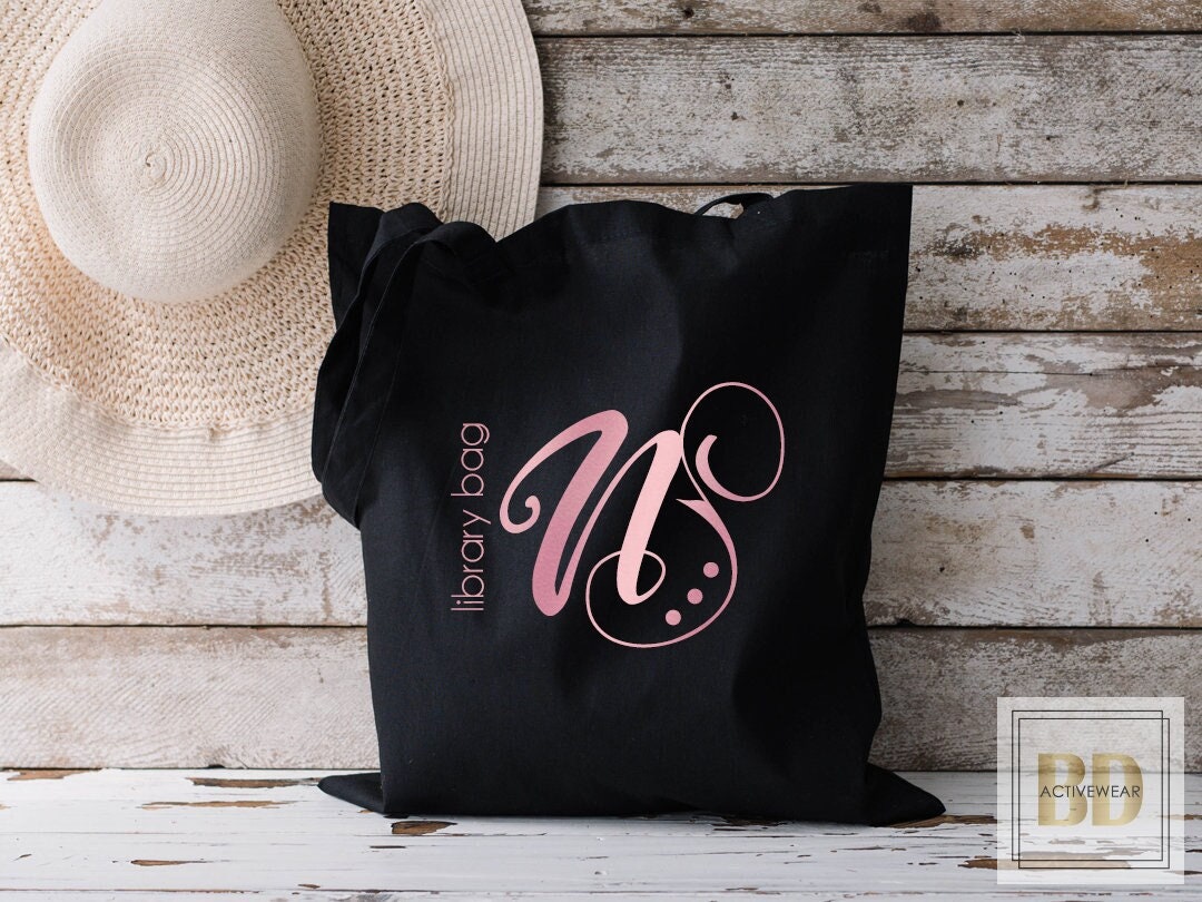 Library Tote Bag, Book Bag, Tote Bag For Women, Personalized Tote Bag, Initial Bridesmaid Bag, Bachelorette Gift Bag with Name 8-21