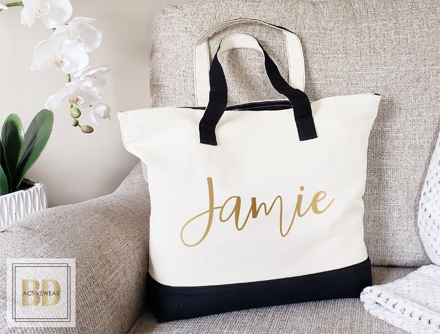 Zipper Tote Bag, bridesmaid gift tote, maid of honor tote, custom tote bag purple, custom tote bag wedding, canvas tote bag personalized