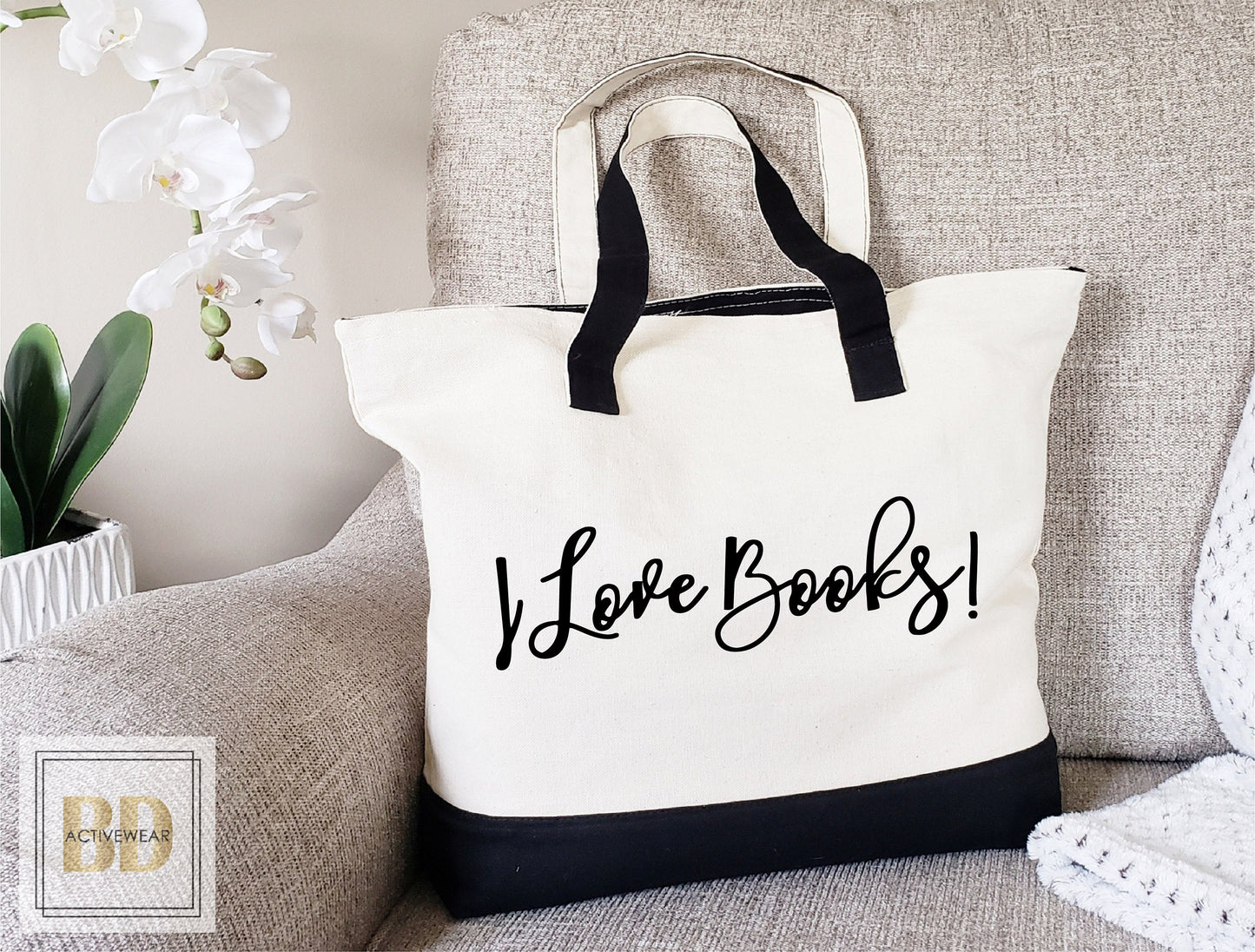 Zipper Tote Bag, Personalized Book Tote Bag, Choose a Name or Phrase, Book Tote Organizer, library bag, Bridesmaid Gift, Personalized Tote