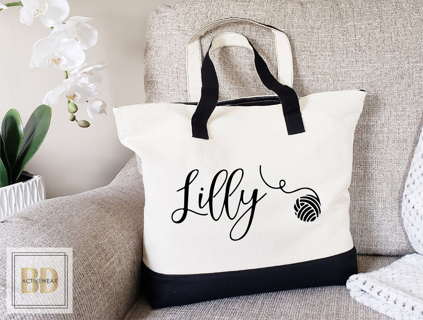 Zipper Tote Bag, Knitting tote bag, Knitting tote bag personalized, Knitting gifts for women, Custom Tote, Personalized tote bag