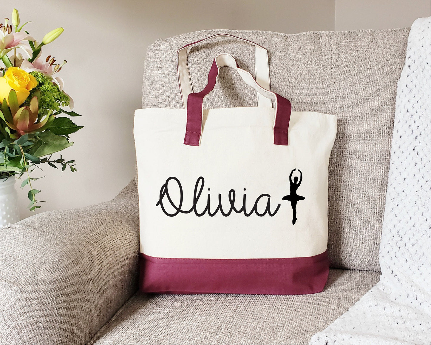 Zipper Tote Bag, Ballet bag, Ballet bag for girls, Ballet bag personalized, Ballet tote bag, Personalized gift, Cotton Canvas Tote
