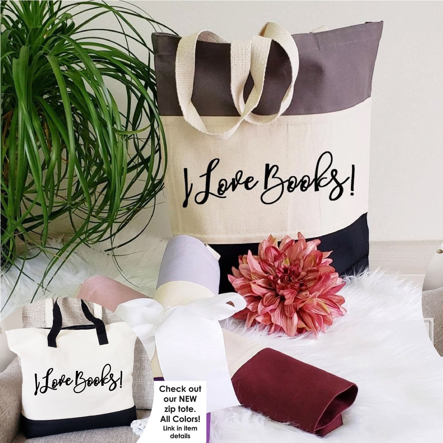 Personalized Book Tote Bag, Choose a Name or Phrase, Book Tote Organizer, library bag, Bridesmaid Gift Bag, Personalized Tote Bag 3-19-20