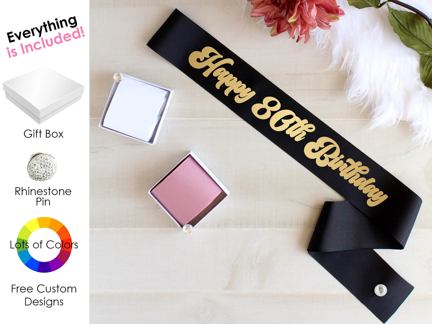 80th Birthday Sash, 80th Birthday Party, Birthday Sash for Women, Blingy Sash, Custom Birthday Sash, Glittery Birthday Sash, Custom Sash
