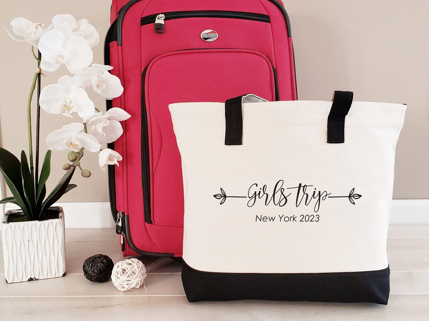 Girls Trip Tote Bag, Custom Tote Bag, Canvas with Zipper, Vacation Tote Bag, Personalized Girls Trip Gifts