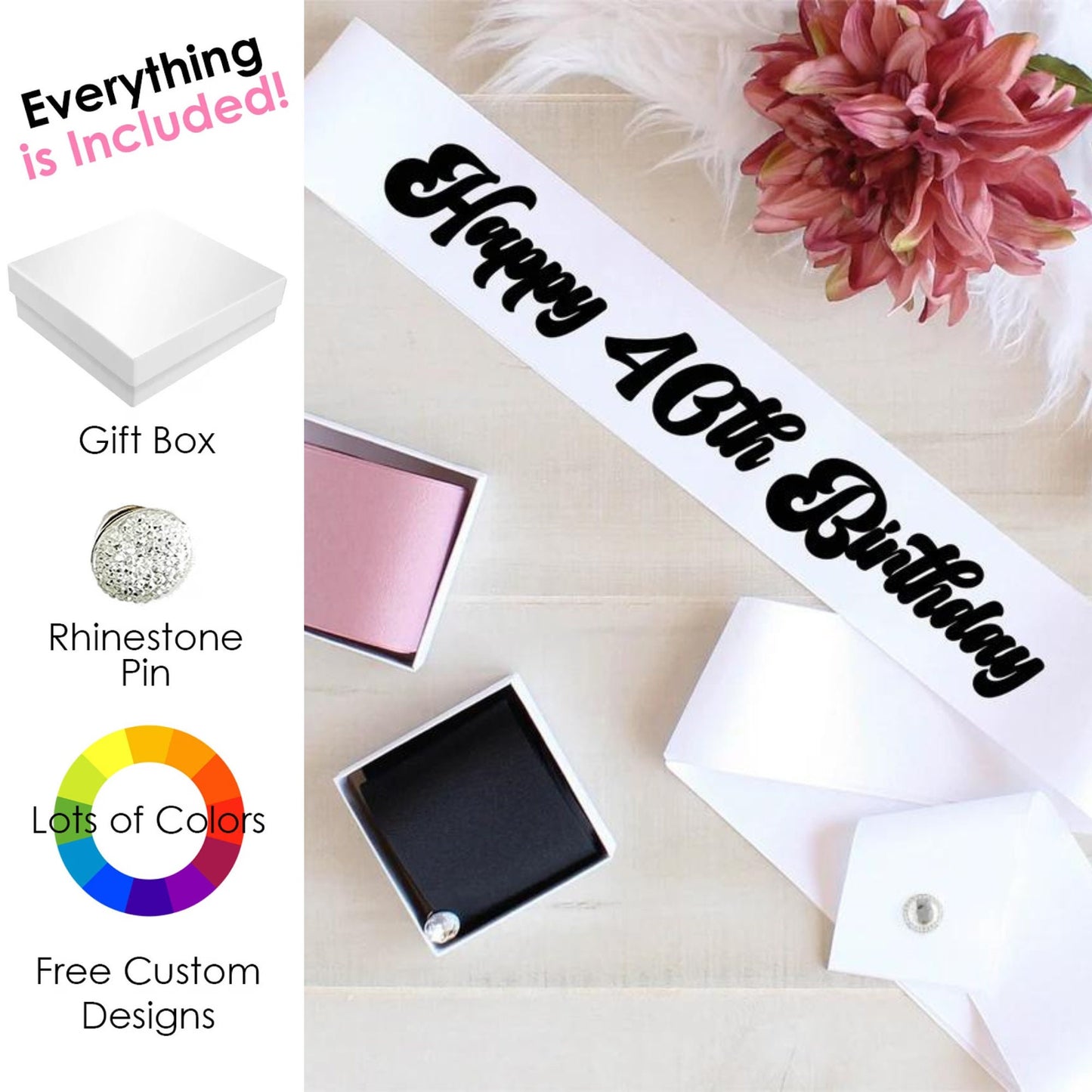 40th Birthday Sash, 40th Birthday Party, Custom Birthday Sash, Birthday Sash for Women, Glittery Birthday Sash, Blingy Sash, Custom Sash