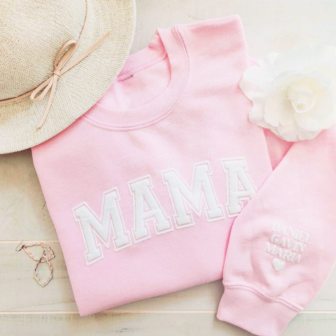 Custom Mama Sweatshirt with Kids Names, Personalized Puff with Children Names, Mama Sweater for Birthday or New Mom Gift