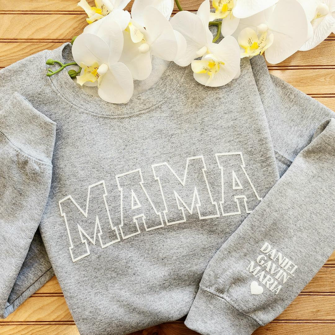 Personalized Mama Sweatshirt with Kid Names on Sleeve, Mothers Day Gift, Birthday Gift for Mom, Minimalist Cool Mom Sweater, New Mom, Sand