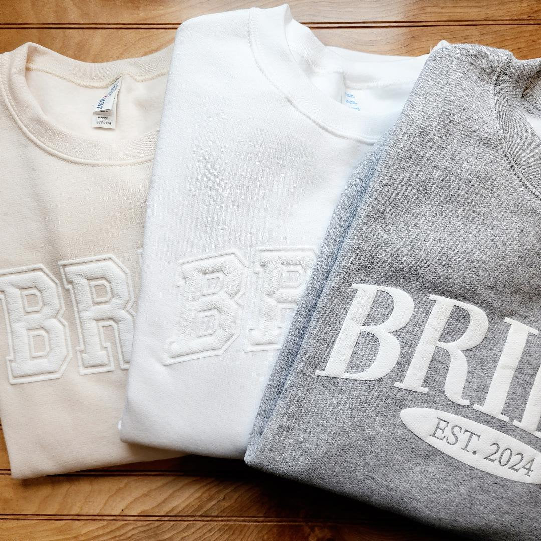 Bride Sweatshirt Initial Heart Sleeve Crew, Personalized Gift for Bride, Engagement Gift, Unique Bridal Shower, Future Mrs, Established