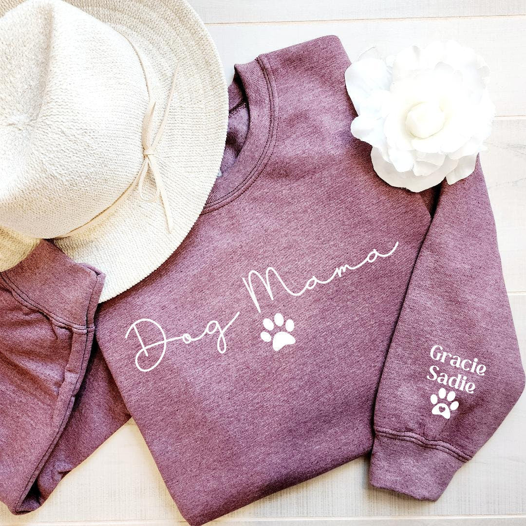 Personalized Dog Mom Sweatshirt with Sleeve, Crewneck or Hoodie, T Shirt, Fur Mama Sweater, Dog Mom Shirt, Custom Minimalist Gift, Pet Shirt