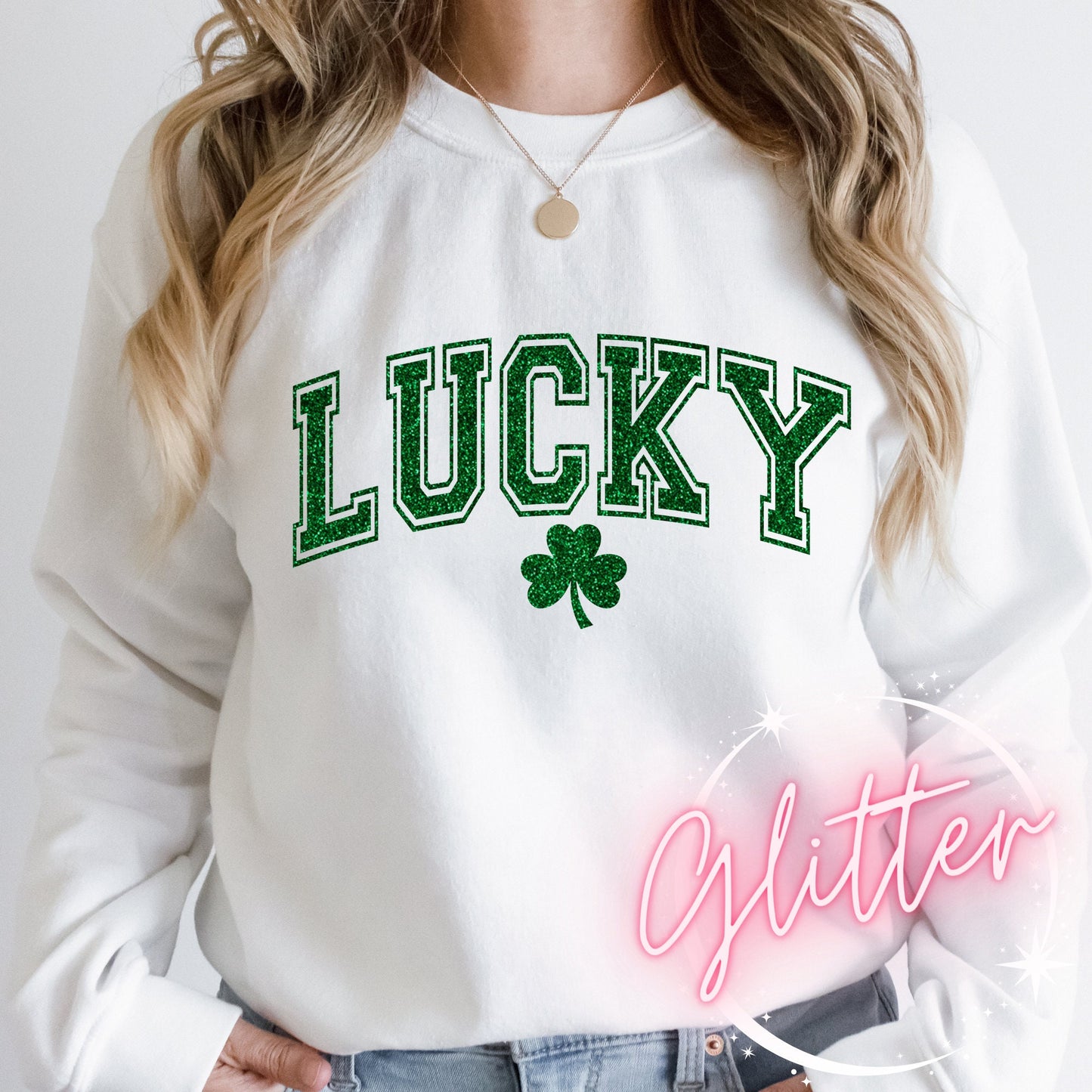 Lucky Irish Tee Shirt or Sweatshirt for Women, St Patrick's Day Crewneck Sweater, Irish Gift For Her, University Shirt, Clover Green Glitter