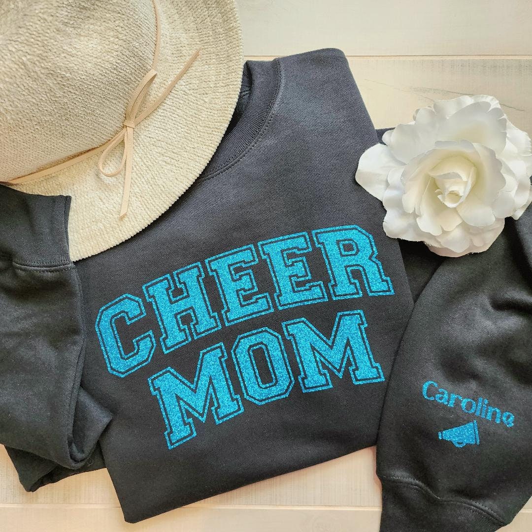 Custom Cheer Mom Sweatshirt, Cheerleader Shirt, Glitter Cheer Mom, Competition Mom Sweater Outfit, Personalized Cheer Gift for her