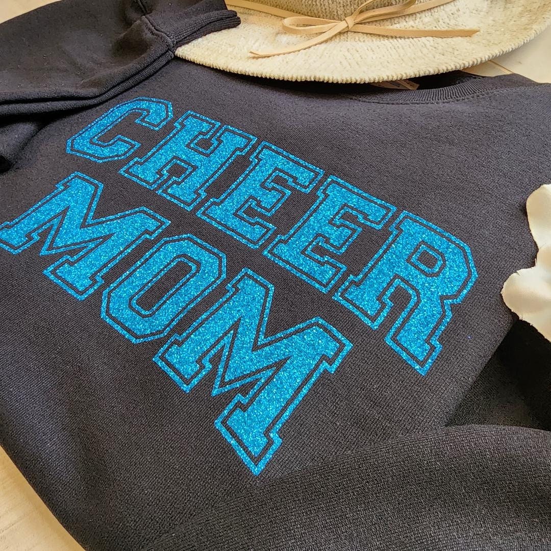 Custom Cheer Mom Sweatshirt, Cheerleader Shirt, Glitter Cheer Mom, Competition Mom Sweater Outfit, Personalized Cheer Gift for her