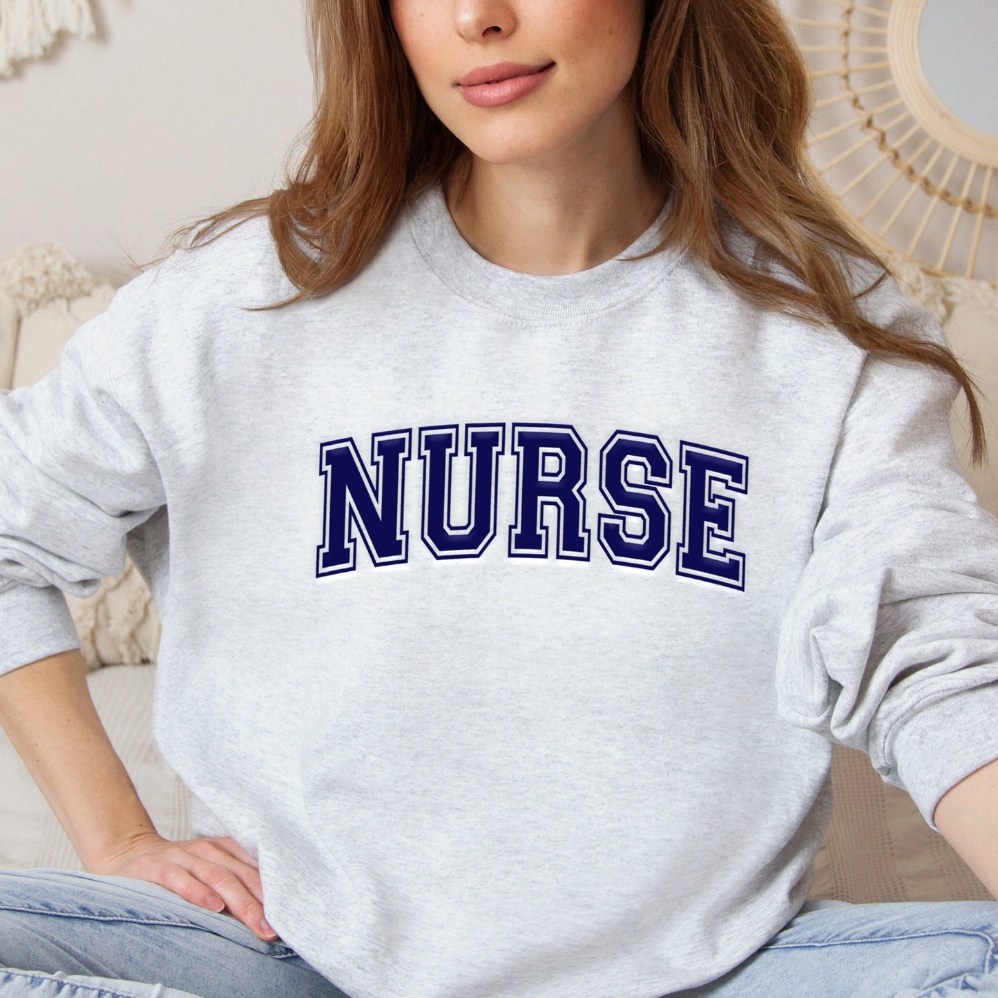 Personalized Nurse Sweatshirt, Embossed Puff Design with Custom Sleeve Name, New Nurse to be Gift, Appreciation Sweater, Graduation T Shirt