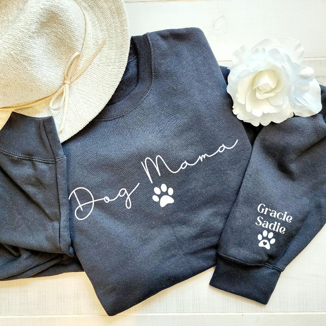 Personalized Dog Mom Sweatshirt with Sleeve, Crewneck or Hoodie, T Shirt, Fur Mama Sweater, Dog Mom Shirt, Custom Minimalist Gift, Pet Shirt