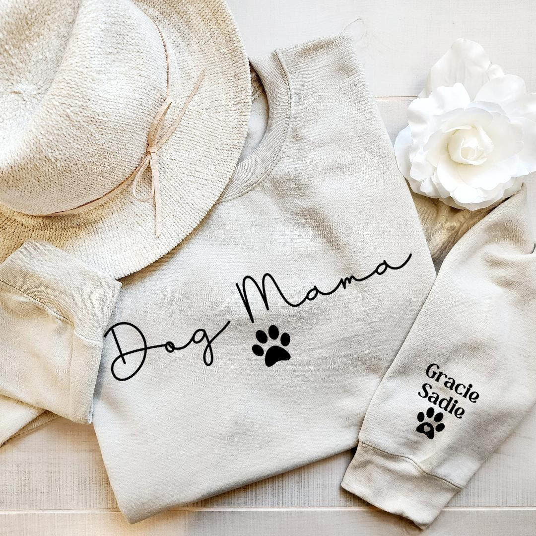 Personalized Dog Mom Sweatshirt with Sleeve, Crewneck or Hoodie, T Shirt, Fur Mama Sweater, Dog Mom Shirt, Custom Minimalist Gift, Pet Shirt