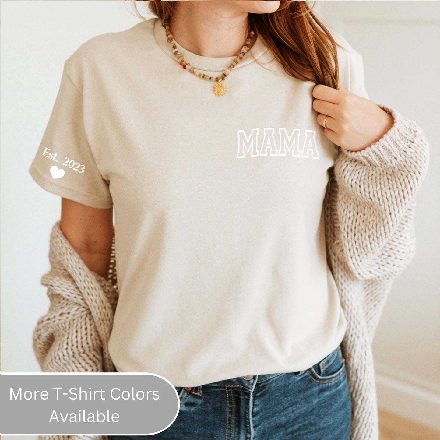 Custom Pocket Mama Shirt with Children Name on Sleeve, Mom T Shirt, Mother's Day Shirt for Women, Pregnancy Reveal, New Mom Gift Shower Gift