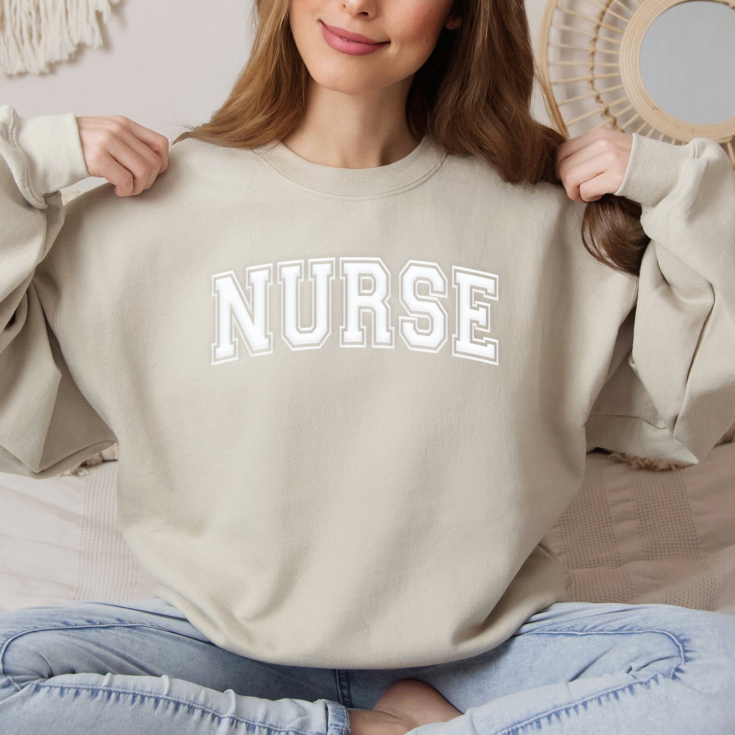 Personalized Nurse Sweatshirt, Embossed Puff Design with Custom Sleeve Name, New Nurse to be Gift, Appreciation Sweater, Graduation T Shirt