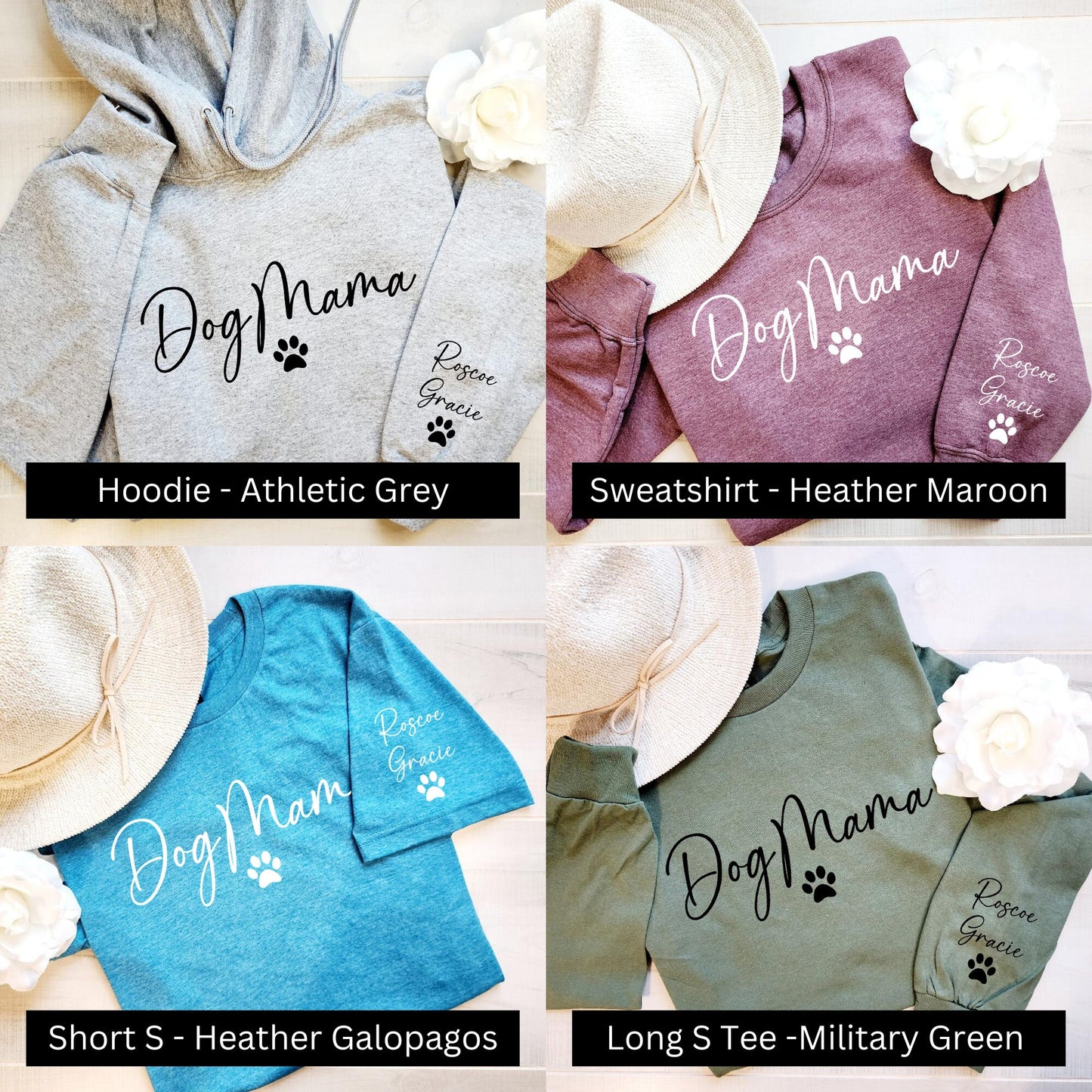 Custom Dog Mama Sweatshirt, Personalized Pet Name on Sleeve Design, Dog Mom Life Crew Neck Sweater, Fur Mama Gift For Her, New Dog Lover