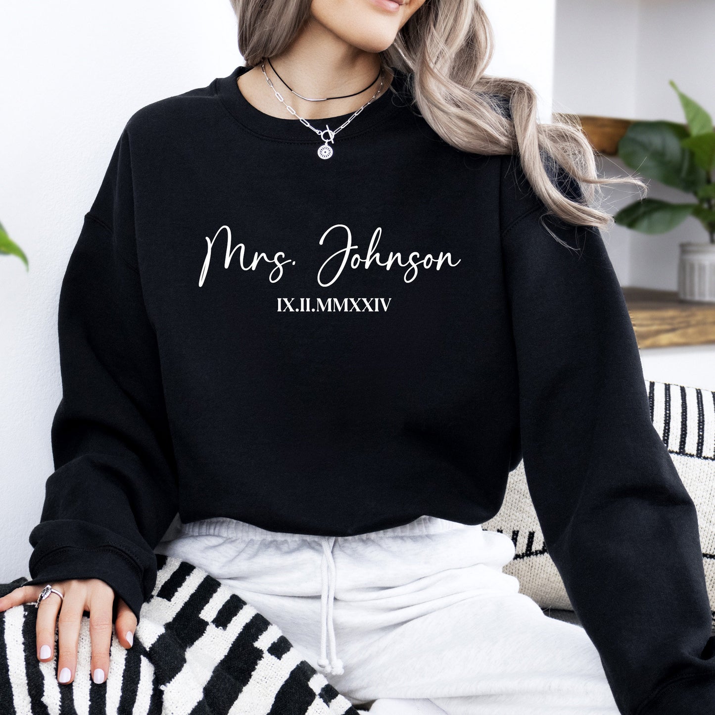 Custom Mrs Sweatshirt with Roman Numeral Wedding Date, Puff Embossed, Personalized Gift For Bride, Future Mrs, Bride To Be, Wifey Sweater