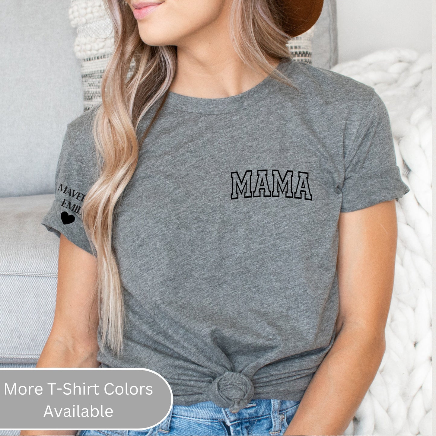 Custom Pocket Mama Shirt with Children Name on Sleeve, Mom T Shirt, Mother's Day Shirt for Women, Pregnancy Reveal, New Mom Gift Shower Gift
