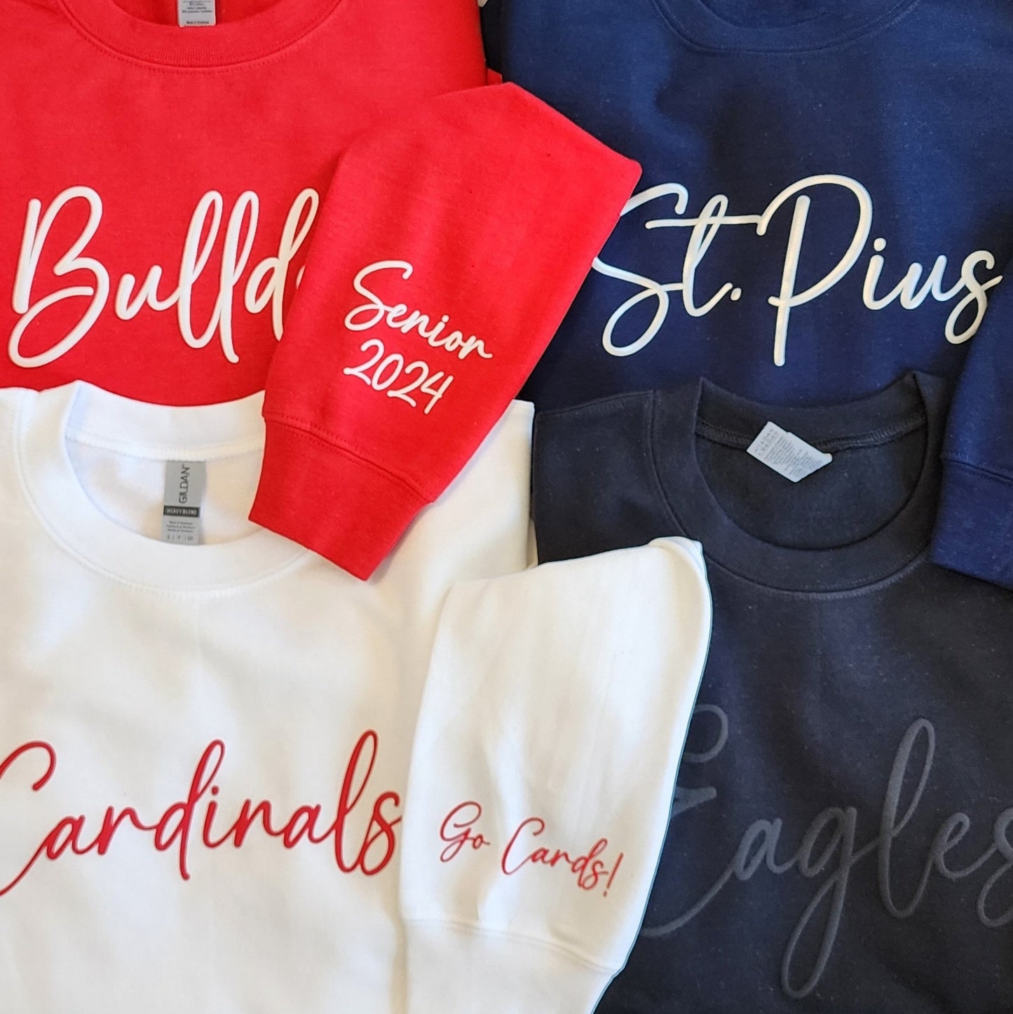 Custom Team Name Embossed Puff Sweatshirt with Free Personalized Arm, School Mascot Shirt