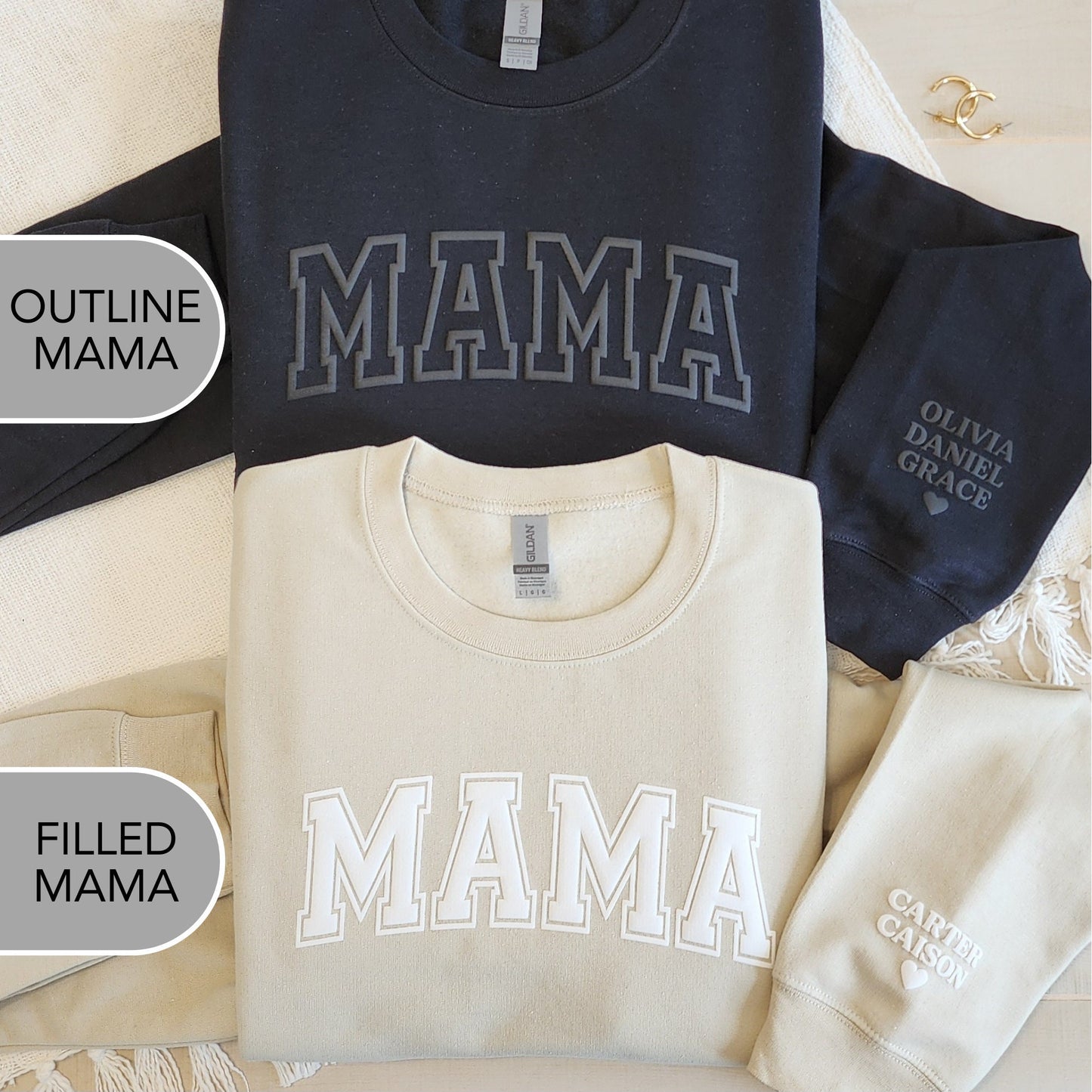 Mama Sweatshirt with Puff Lettering, Personalized Kid Names on Sleeve, Mama Sweater, Gift for Her, New Mom, Baby Shower, Mother Daughter