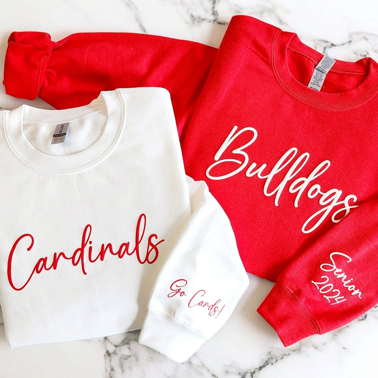 Custom Team Name Embossed Puff Sweatshirt with Free Personalized Arm, School Mascot Shirt
