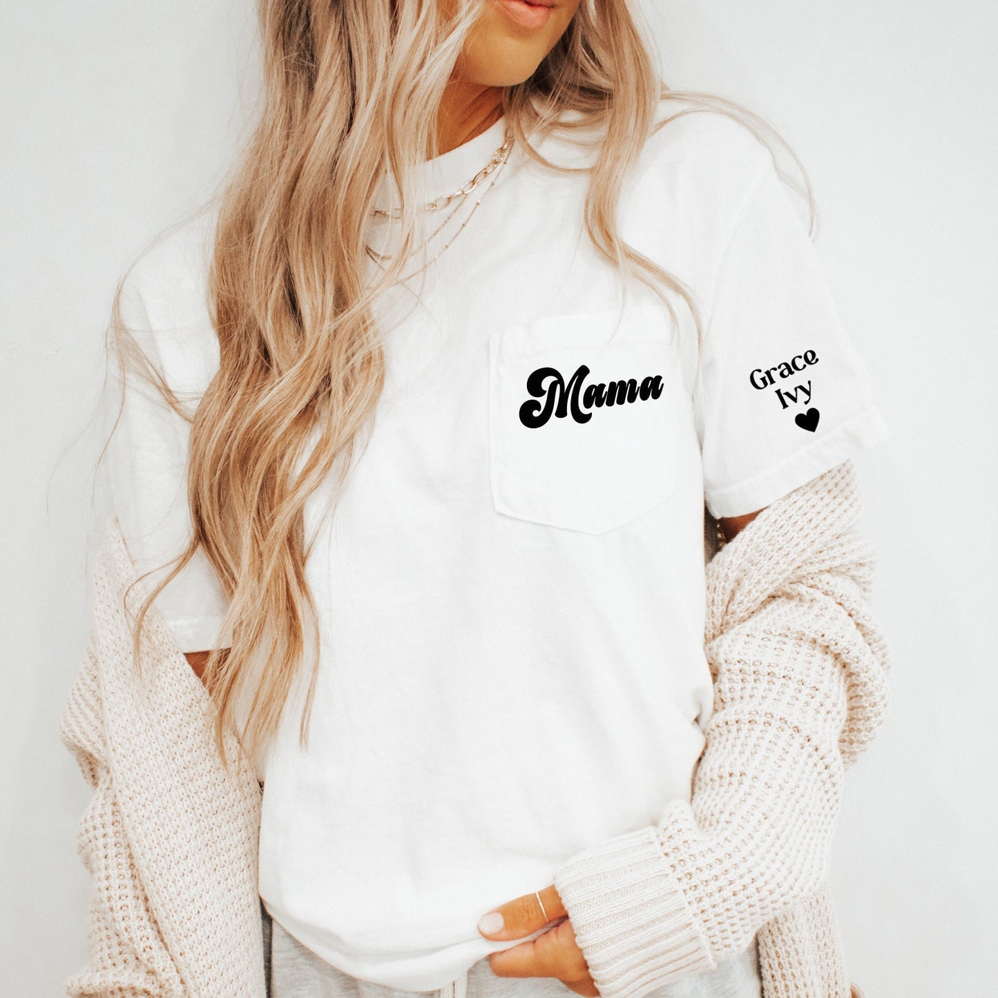 Comfort Colors Mama Tee Shirt, Personalized Arm with Kids Names, Graphic T-Shirt, Strong Woman Shirt, Women's T Shirt, Cool Mom Shirt