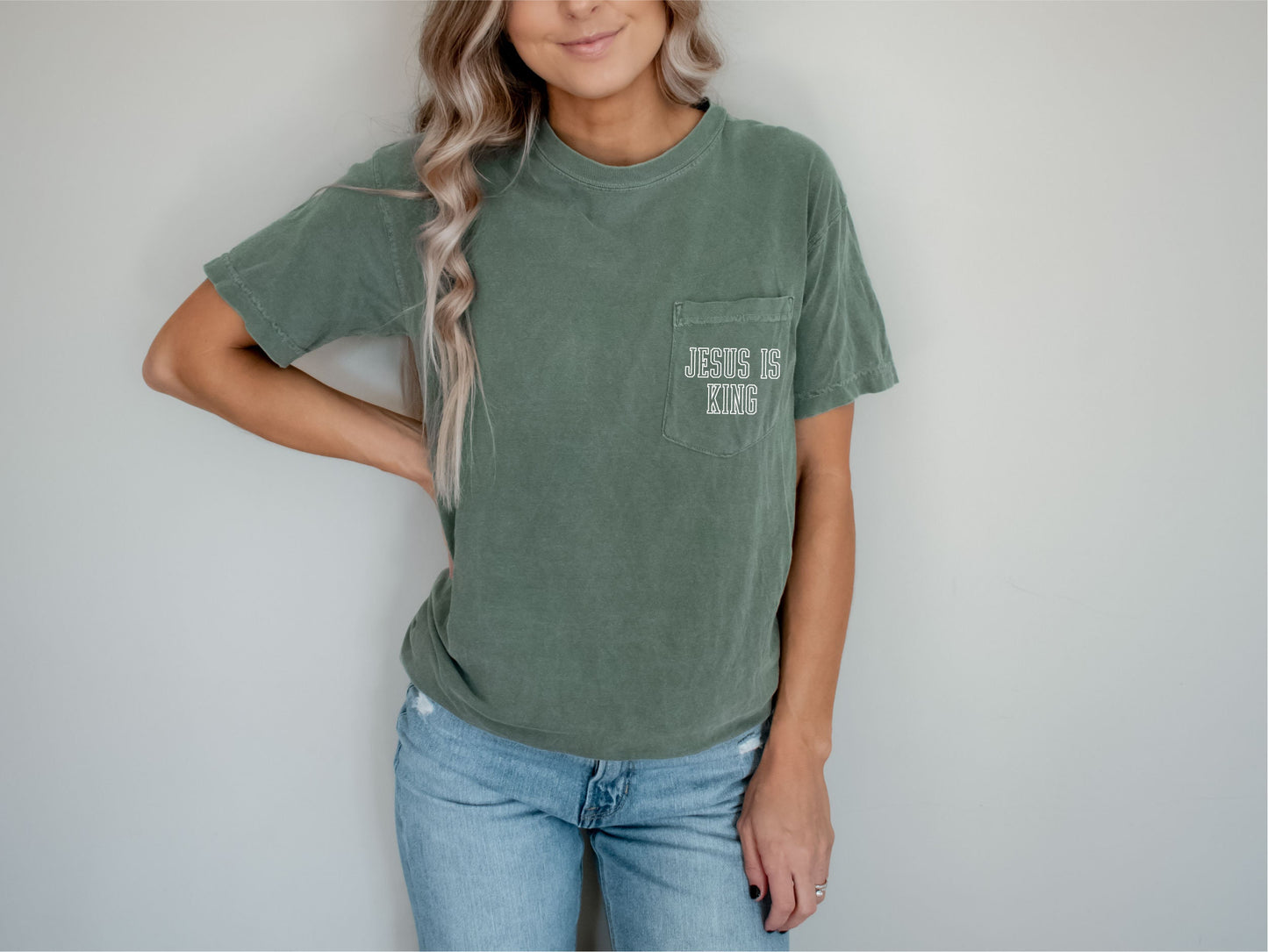Jesus is King Shirt, Faith Shirt, Religious Gift, Christian Apparel, Christian Shirt, Easter Shirt, Comfort Colors Pocket Tee Shirt