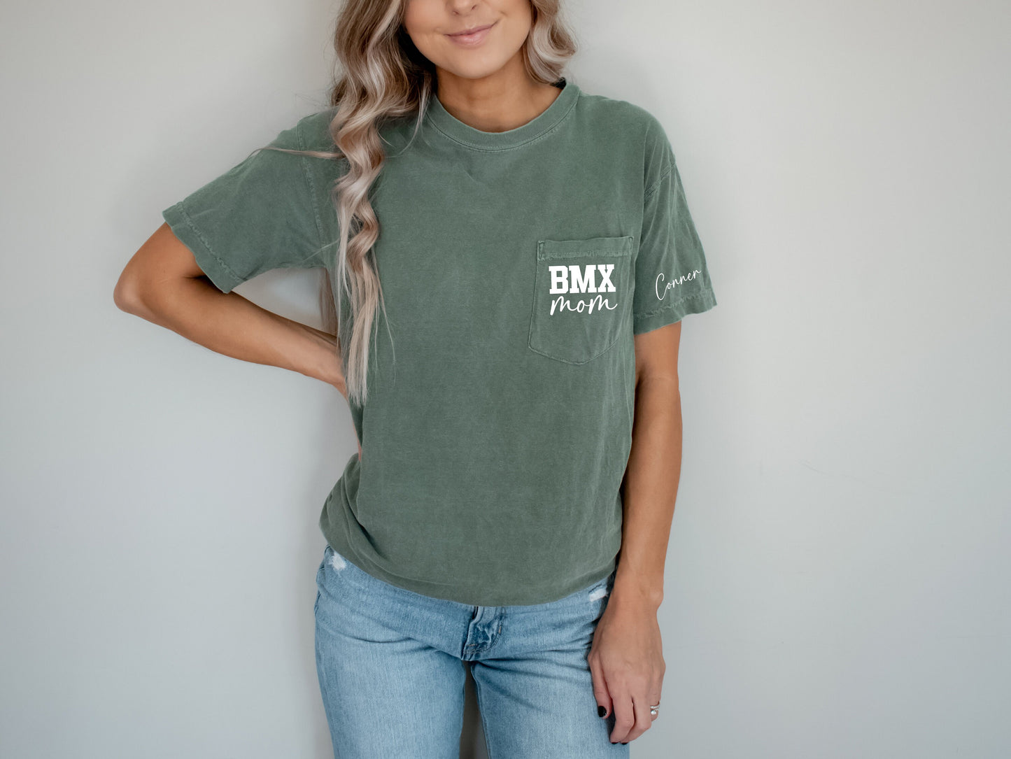 BMX Mom shirt, BMX Mom Gift, Cool Mom Shirt, Comfort Colors Tee Shirt, Personalized Arm with Kids Names, Graphic T-Shirt, Women's T Shirt