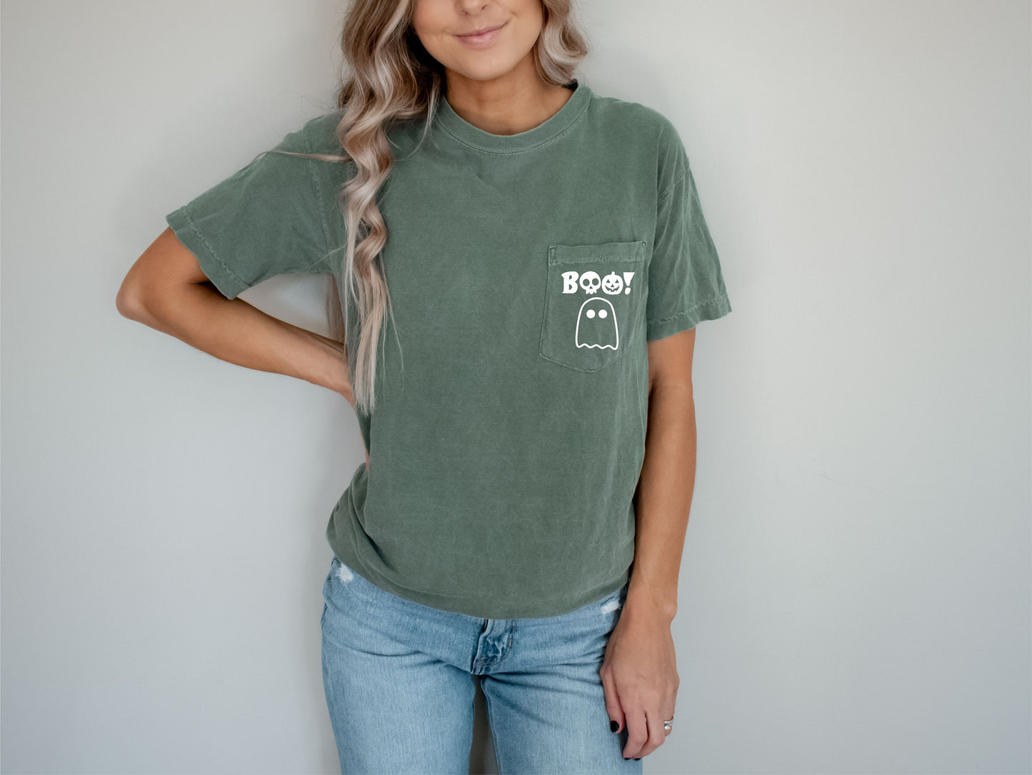 Boo Shirt, Halloween Shirt, Cute Halloween Shirt, Halloween Pocket Tee, Minimalist Halloween Shirt, Comfort Colors Pocket Shirt