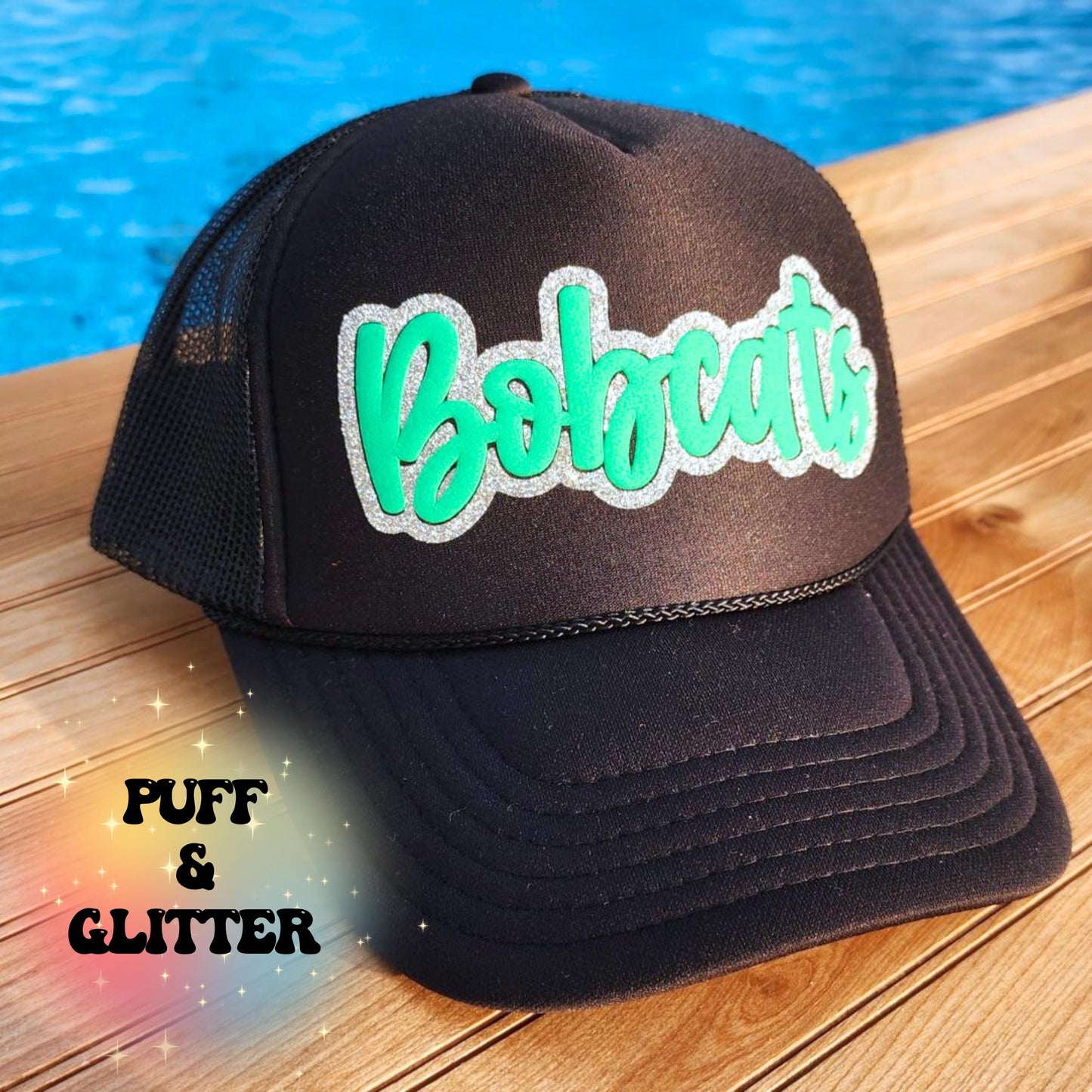Custom Trucker Hat For Women, Puff and Glitter Embossed Print, Custom Baseball Hat, Team Hat, Football Mom Hat, Mascot Hat