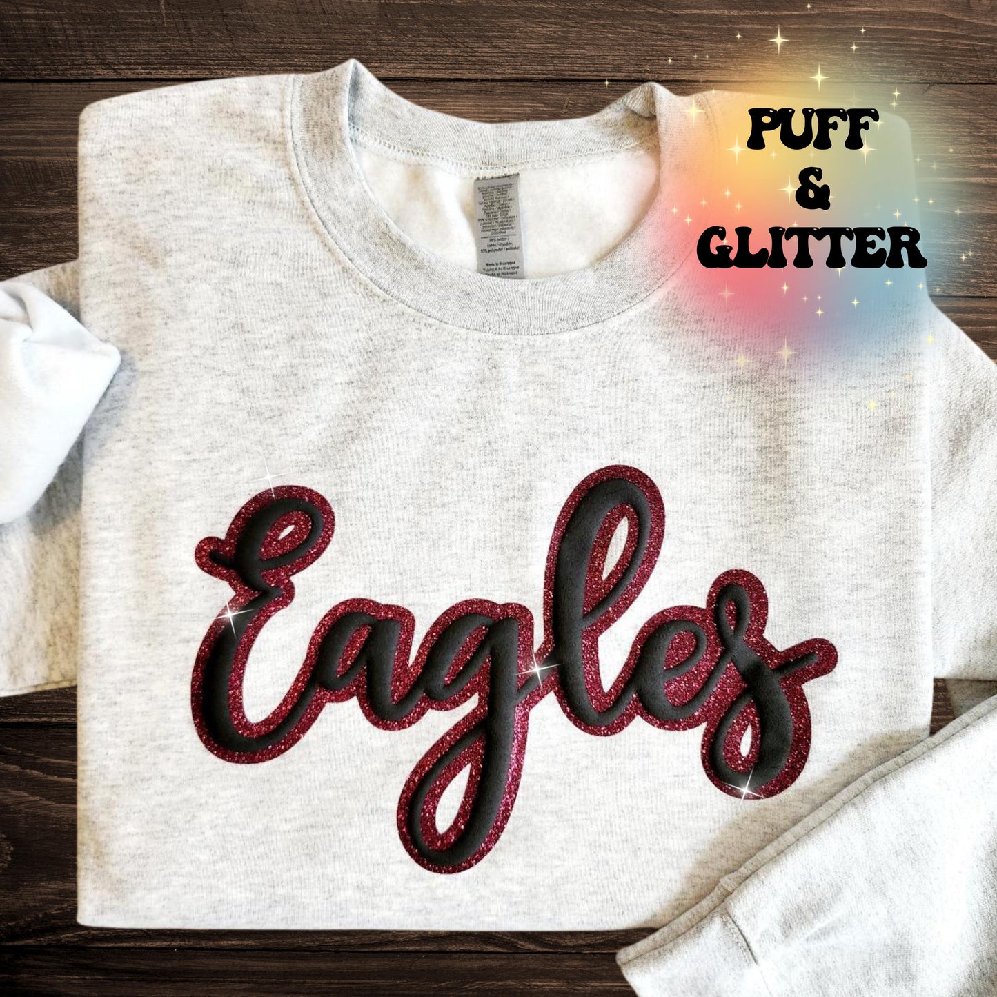 Custom Puff Team Name Sweater, Script Glitter Team Name Sweater, Embossed School Mascot Sweatshirt, School Spirit Shirt, Cheer, Football Mom