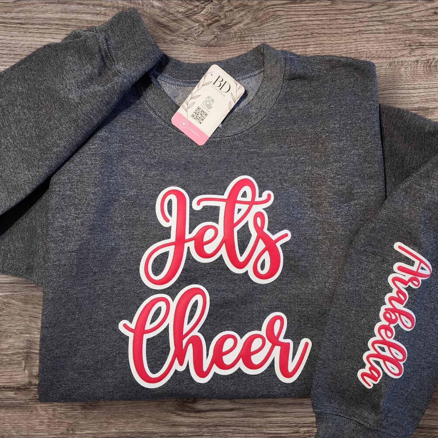 Custom Puff Cheer Sweatshirt, Glitter Cheer Sweater with Personalized Glitter Puff Sleeve, Team Shirt, School Spirit Shirt, Cheer Shirt