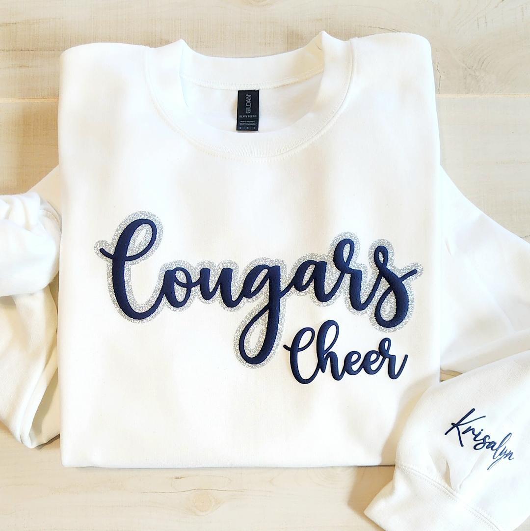 Custom School Team Sweatshirt (Glitter & Puff w/ Sleeve Name)