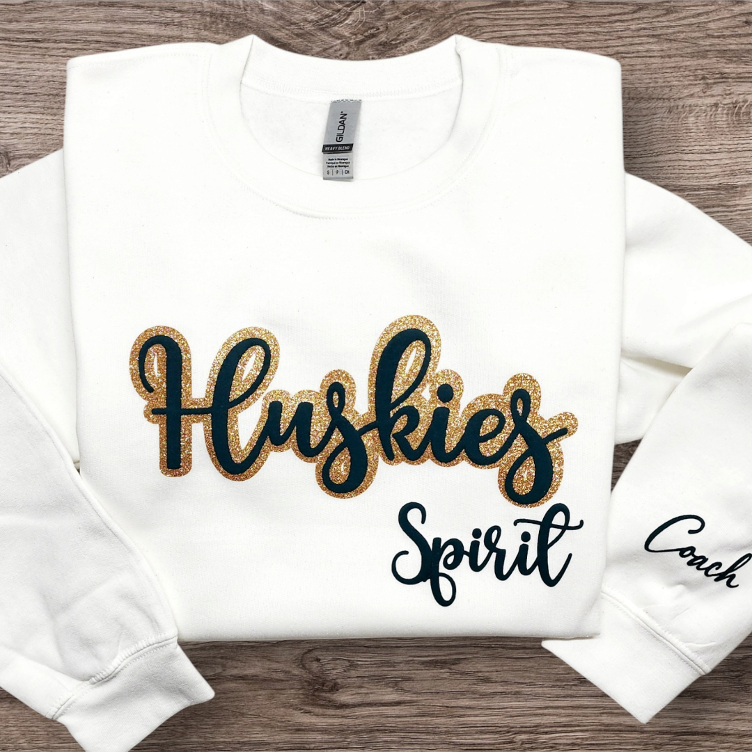Custom School Team Sweatshirt (Glitter & Puff w/ Sleeve Name)