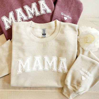 Personalized Puff Embossed Mama Sweatshirt with Kid Names on Sleeve (FILLED)