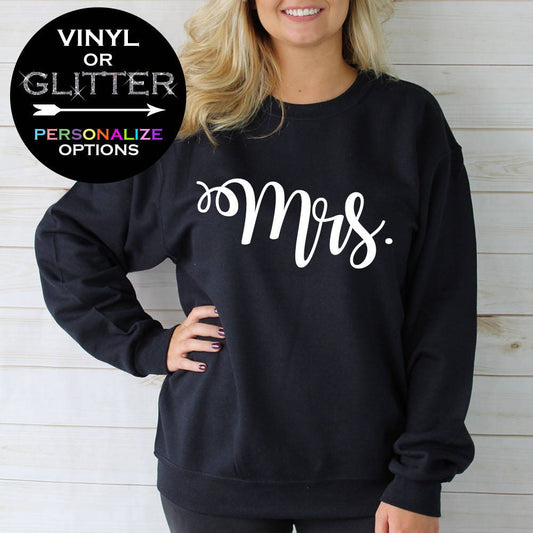 Mrs Sweatshirt - Mrs shirt - Womens Sweatshirt - Black Sweatshirt - Gift for Bride - Engagement Gift - Honeymoon (BD834) SHOWN black 562
