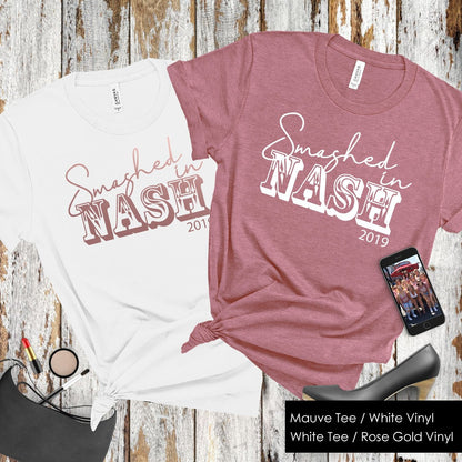 smashed in nash bachelorette shirts, bachelorette party shirts, bridal party shirts, last bash in nash, nash bash, bridesmaid shirts