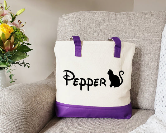 Zipper Tote Bag, Custom Cat mom Gift, Personalized Pet Bag, Cat Tote Bag, Custom Pet Tote Bag, Pet Gift, Personalized Cotton Canvas Tote