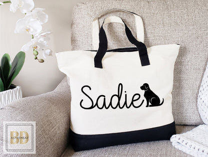 Zipper Tote Bag, Custom dog mom Gift, Dog Bag for Traveling, Supplies Pet Bag, Custom pet tote Bag, pet gift, Cotton Canvas Tote