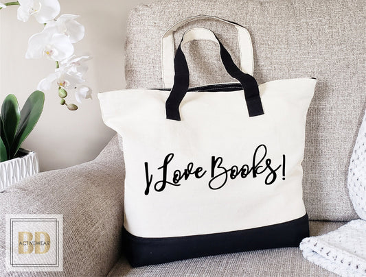 Zipper Tote Bag, Personalized Book Tote Bag, Choose a Name or Phrase, Book Tote Organizer, library bag, Bridesmaid Gift, Personalized Tote