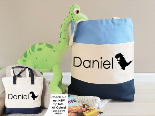 Dinosaur Kid's Tote Bag, Library Bag, Book Tote, Preschool Bag, Preschool Teacher, Kindergarten Tote, Custom Tote, Personalized Tote Bag