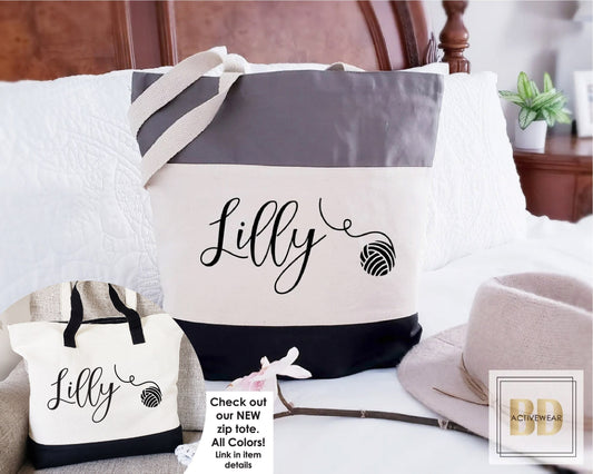 Knitting tote bag, Knitting tote bag personalized, Knitting tote canvas, Knitting gifts for women, Custom Tote, Personalized tote bag