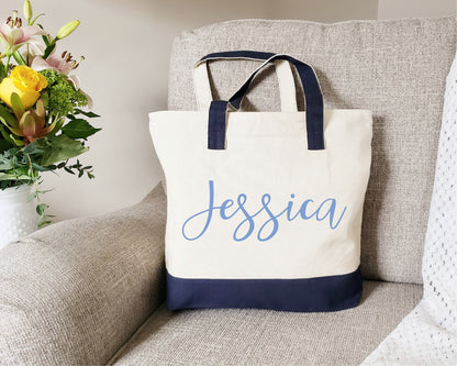 Zipper Tote Bag, Custom Tote Bag Canvas - Tote Bag Personalized Tote Bag Women - Bridesmaid Tote Bag Gift - Personalized Tote Bag