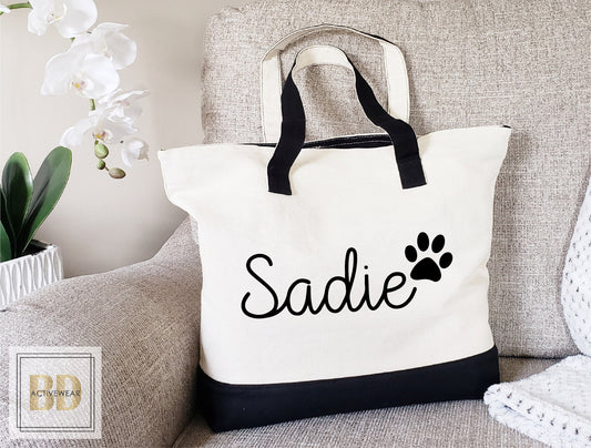 Zipper Tote Bag, Custom dog mom Gift, Personalized Pet Bag, Custom Pet Bag, Custom pet tote Bag, pet gift, Personalized Tote Bag Women