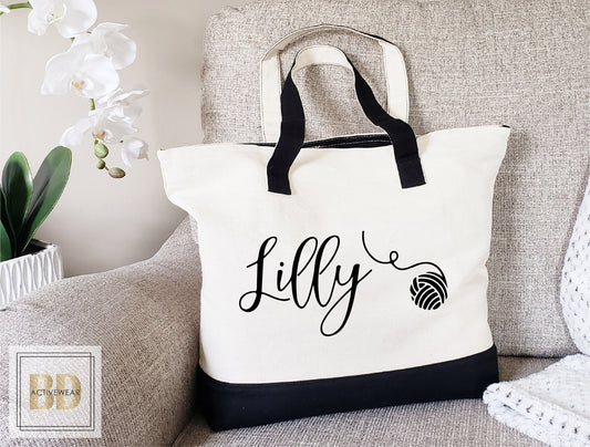 Zipper Tote Bag, Knitting tote bag, Knitting tote bag personalized, Knitting gifts for women, Custom Tote, Personalized tote bag
