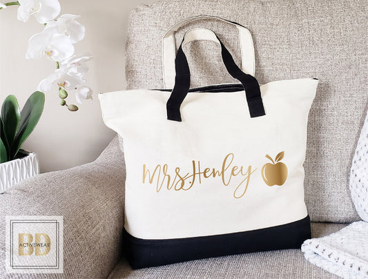 Zipper Tote Bag, Teacher tote bag, Personalized teacher tote bag, Gifts for teachers, Teacher life, Personalized teacher gift, Custom Tote